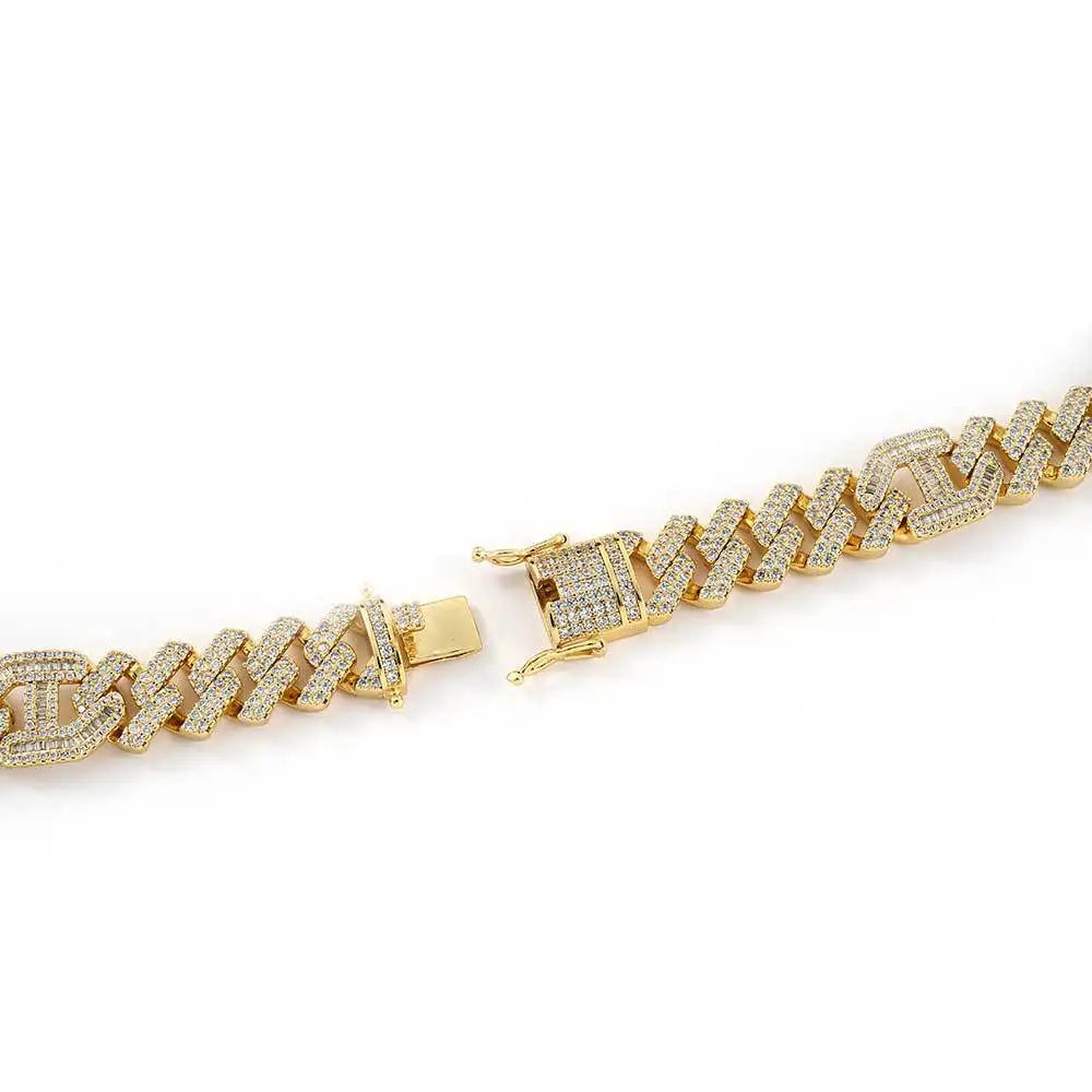 REBEL 15mm 9inch Mens Hip Hop Jewelry 18k Gold Plated Zirconia Iced Out Cuban Bracelet
