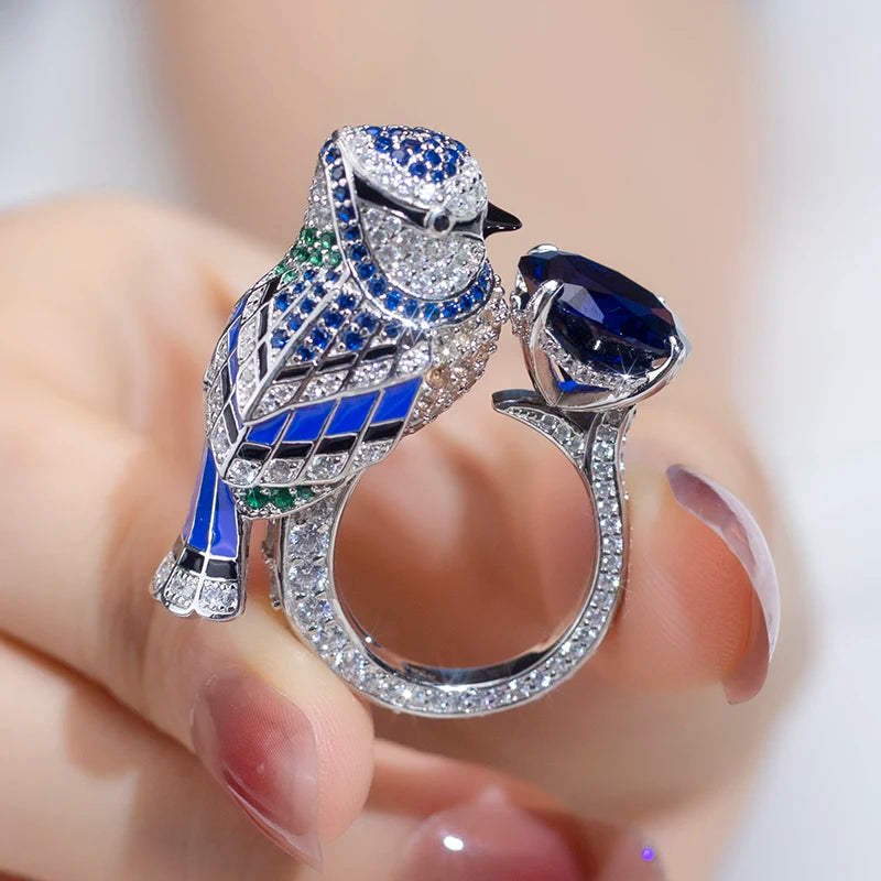 Messi Jewelry MSR-957 Round Royal Blue Lab Grown Sapphire Corundum Ring S925 Unique Design Wedding Ring Engagement Gift Band