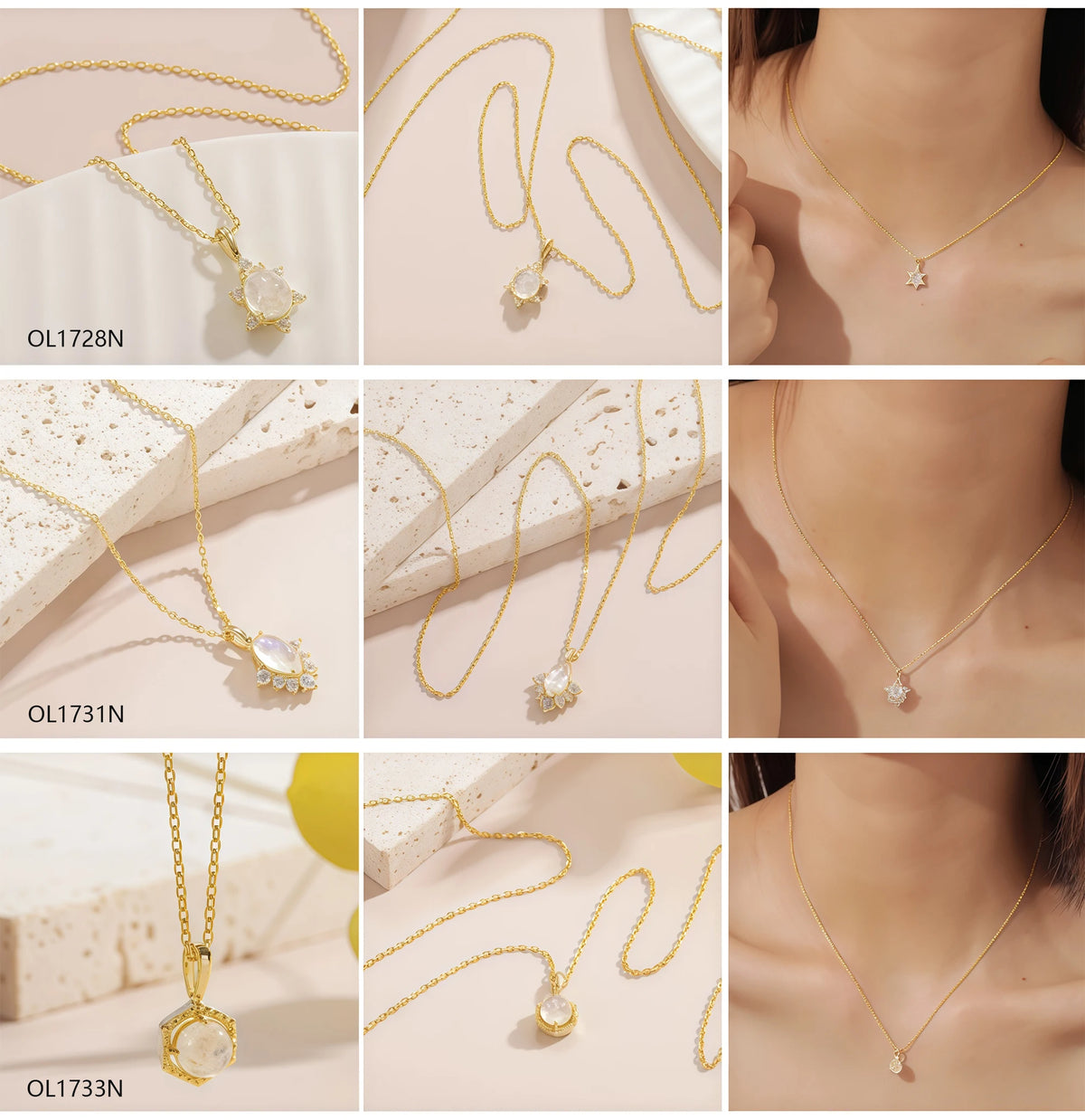 ArtistA Abiding High-end Moonstone Necklaces Yellow Rose Gold Plated 925 Silver Genuine Milky Blue Moonstone Pendant Charm Necklace