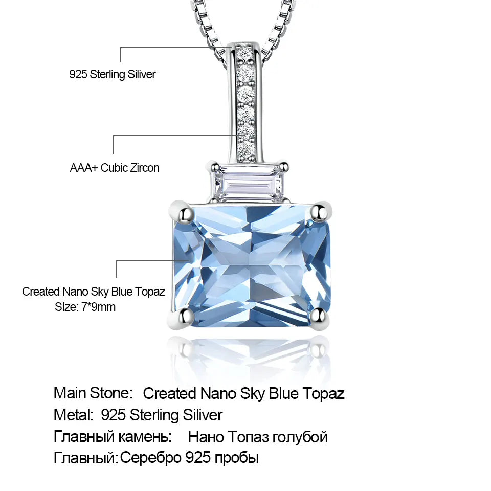 Classic Design Gemstone Jewelry Rectangle CZ Cubic Zircon Diamond 925 Sterling Silver  Pendants Necklaces for Women