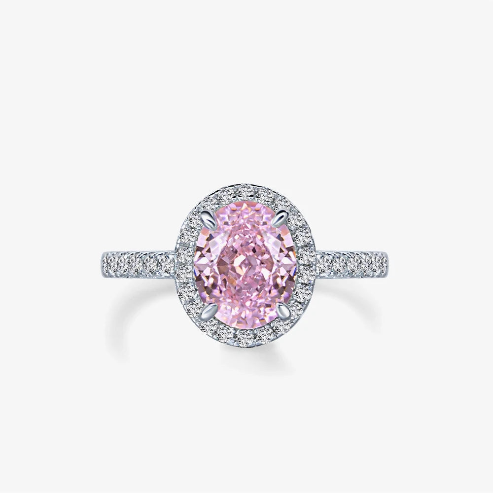 MuShan Jewelry Factory 2026 New 2 Carat 7*9 Ice Flower Cut High Carbon Diamond Light Luxury Diamond Pink Ring S925 Silver