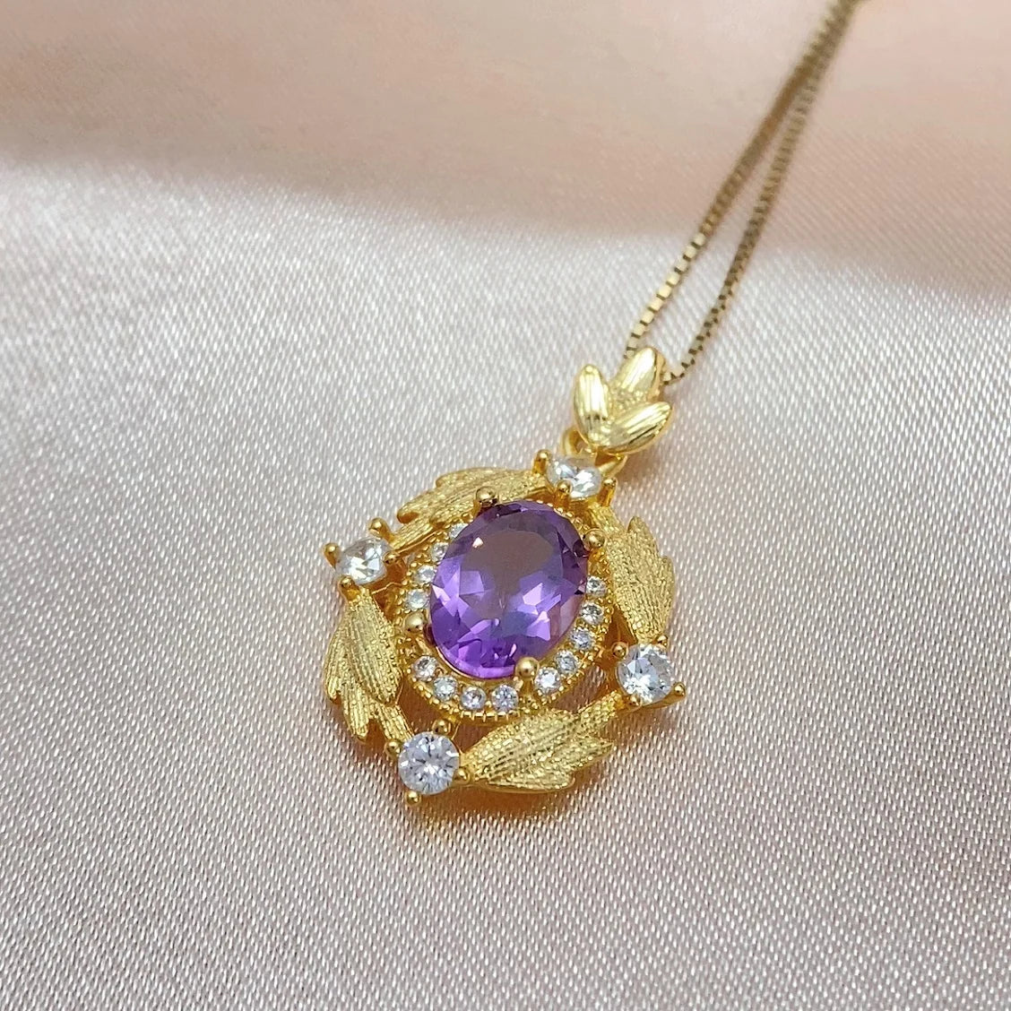 Gioiellieri Elegant Natural Amethyst Pendant Necklace Women's Fashion High-end Gemstone Jewelry Gift Gold Plated Rhodium Plated 925 Silver