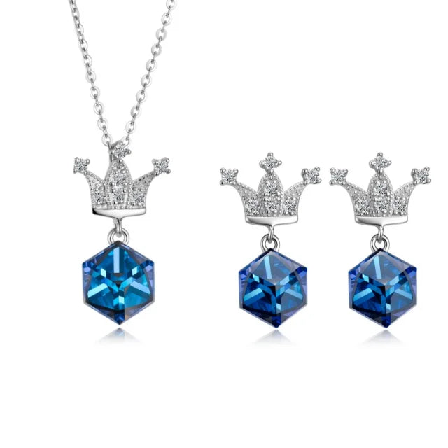 ArtistA Oem Odm Crown Rhinestone Crystal 925 Silver Rhodium Plated Necklace Earrings Set Trendy Women's Jewelry for Birth Gift