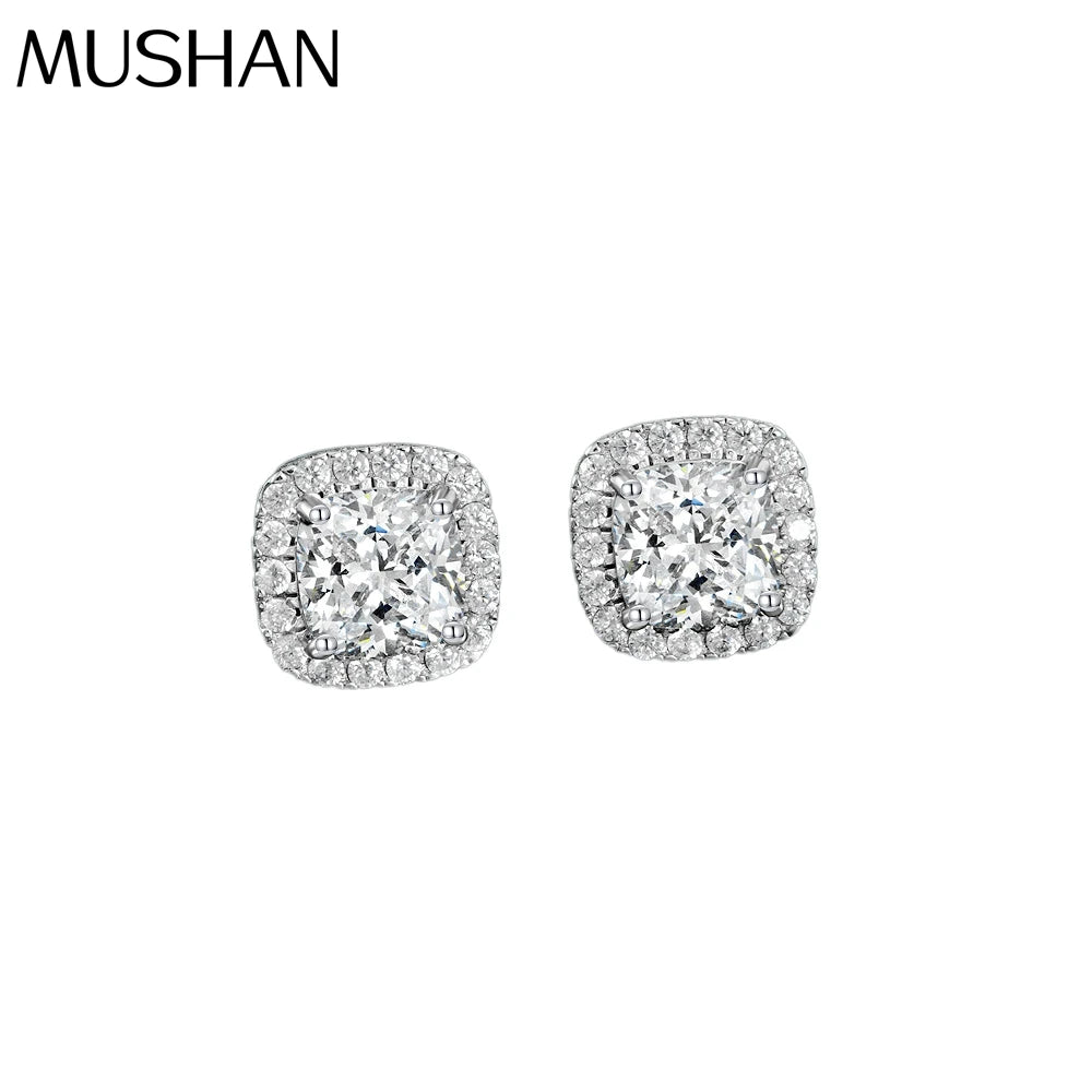 MUSHAN S925 Sterling Silver Rhodium 1ct Square Stud Earrings-Classic Design for Party Anniversary Gift Versatile Everyday Wear