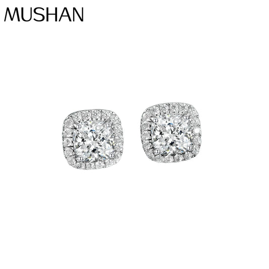 MUSHAN S925 Sterling Silver Rhodium 1ct Square Stud Earrings-Classic Design for Party Anniversary Gift Versatile Everyday Wear