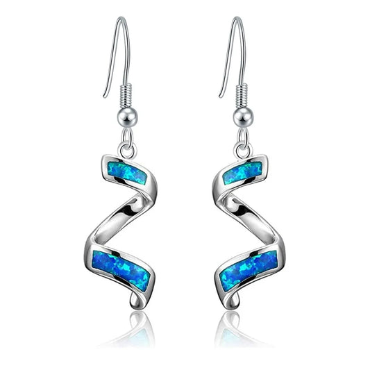 Dainty Blue Opal Vortex Earrings  Euro-Style Popular Spiral  Jewelry for Ladies