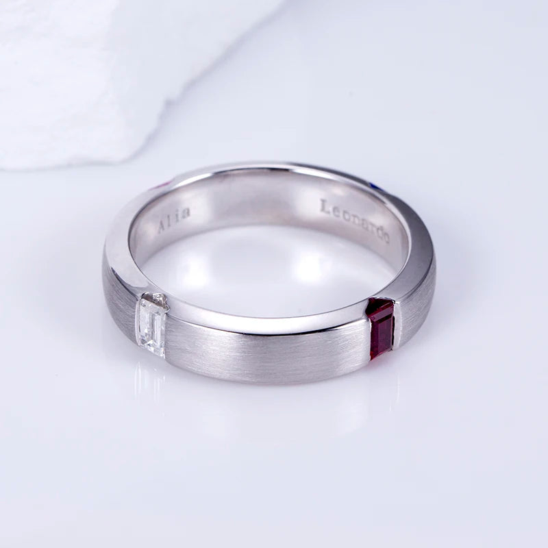 Gemfiori MSR-1509 PT950 Luxury Wedding Ban Ring Emerald Cut Lab Sapphire Stones Lab Grown Diamond Ring