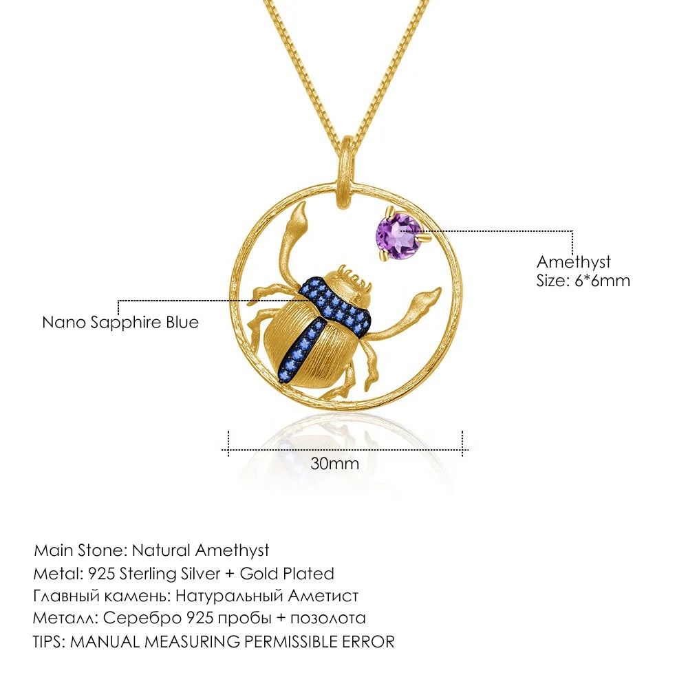 ArtistA Abiding Multiple-Style Available 925 Sterling Silver Gold Plated Filigree Craftsmanship Natural Amethyst Pendant Choker Necklace