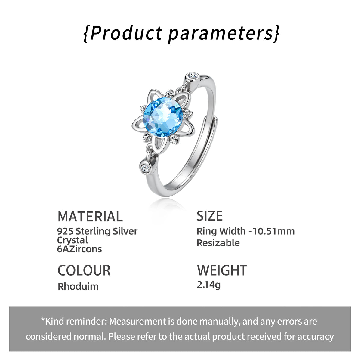 S&S Blue Crystal Star 925 Silver Jewellery Set | Rhodium Plated Necklace, Earrings, Bracelet & Ring | S&S Collection