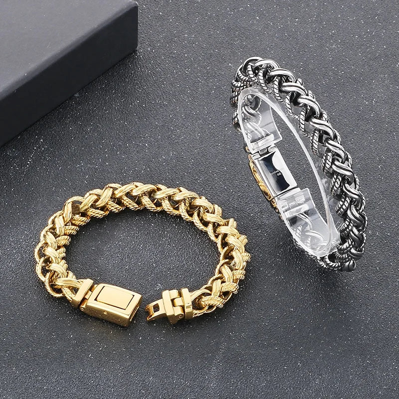 KALEN Gothic Fine Jewelry Fashion Bracelets Men Stainless Steel Twisted Links Bracelet Bangle