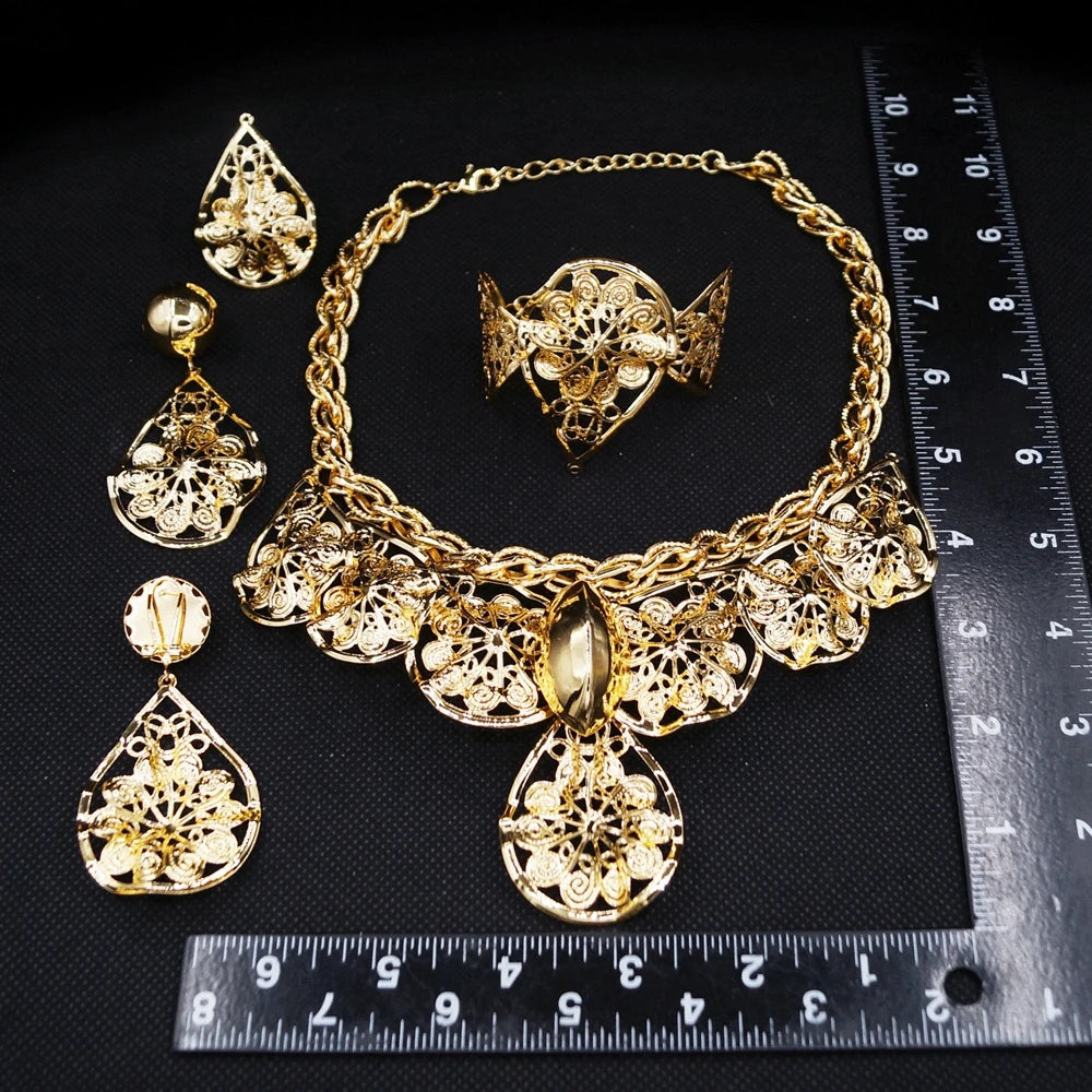 Italian Jewelry Set Alloy Brazilian Jewelry Sets Wedding Party Pendant Necklace Bracelet Ring Earrings Jewelry Set HK053522