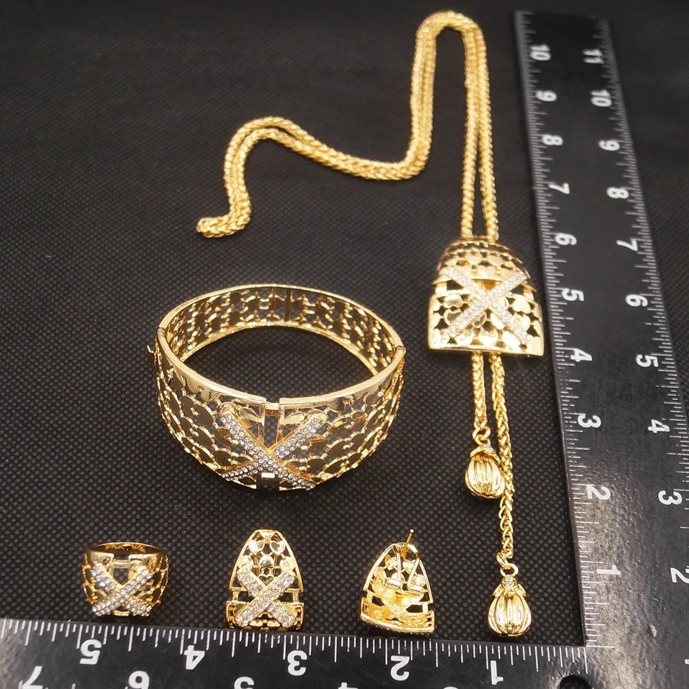Zhuerrui Rose Italy Gold Jewelry Sets Dubai Necklace Bracelet Earrings Ring Jewelry Set Luxury Wedding Necklace Jewellery