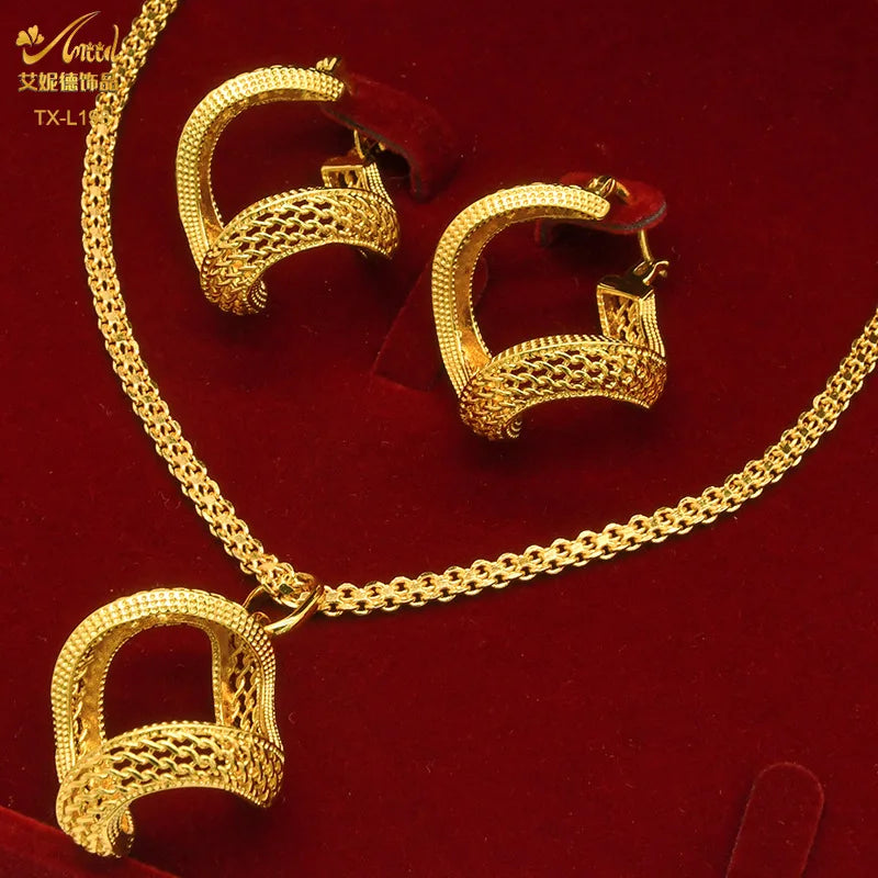 24K Gold Plated African Bridal Crystal Jewellery Set | Necklace & Earrings Wedding Occasion Set