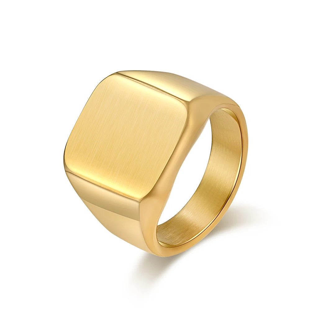 REBEL Fashion Stainless Steel Jewelry Polish 18k Gold Plated Stainless Steel Ring Mens Simple Plain Steel Black Ring Price