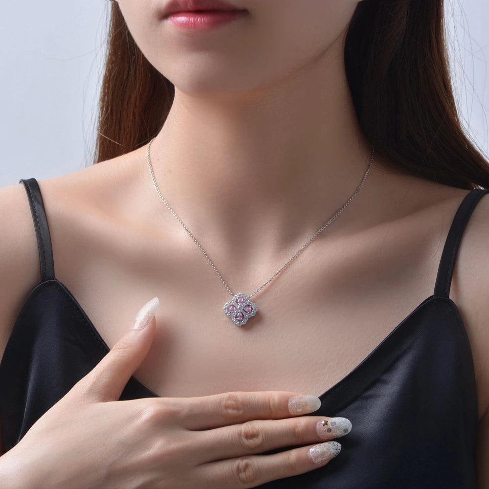 MUSHAN Jewelry Factory New Four Leaf Clover Pendant S925 Pink High Carbon Diamond Water Drop 2.5*4 Design Sense Pendant