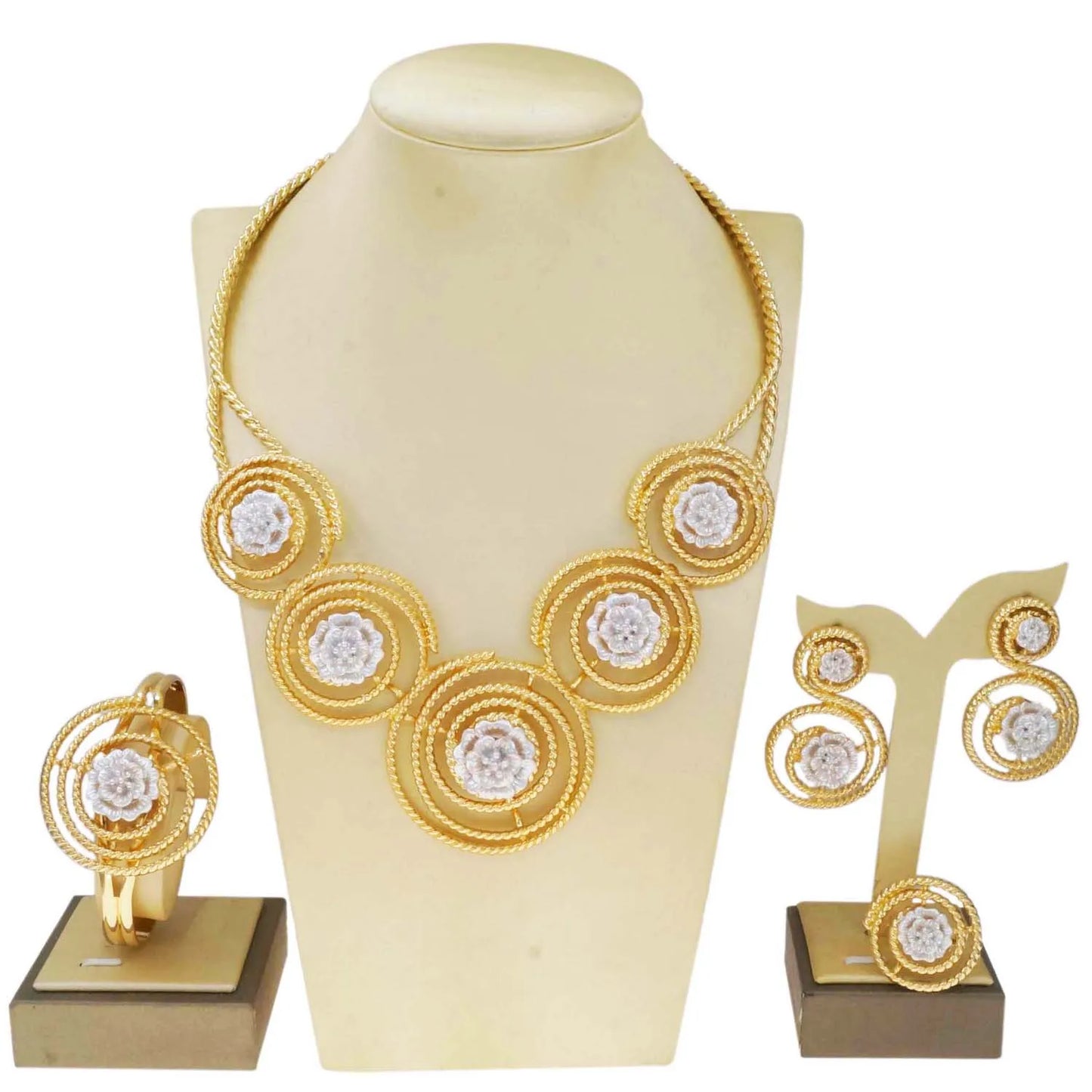 Zhuerrui Gold Plated Jewelry for Women White Flowers Necklace Bracelet Jewelry Sets High Quality Luxury Accessories HA20045