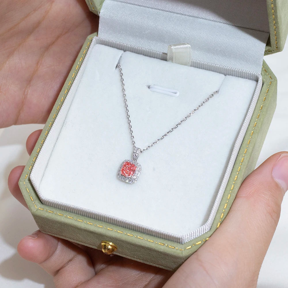 Gemfiori Stock Diamond Jewelry MSN-715 PT950 Luxury Pendant Necklace 0.83CT VS2 Cushion Cut Pink Lab Grown Diamond Necklace