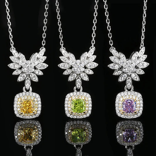 Gemfiori Sweet Princess Angel Wings Square Apple Green Zircon Pendant Light Luxury Fashion Design High Quality Texture Jewelry