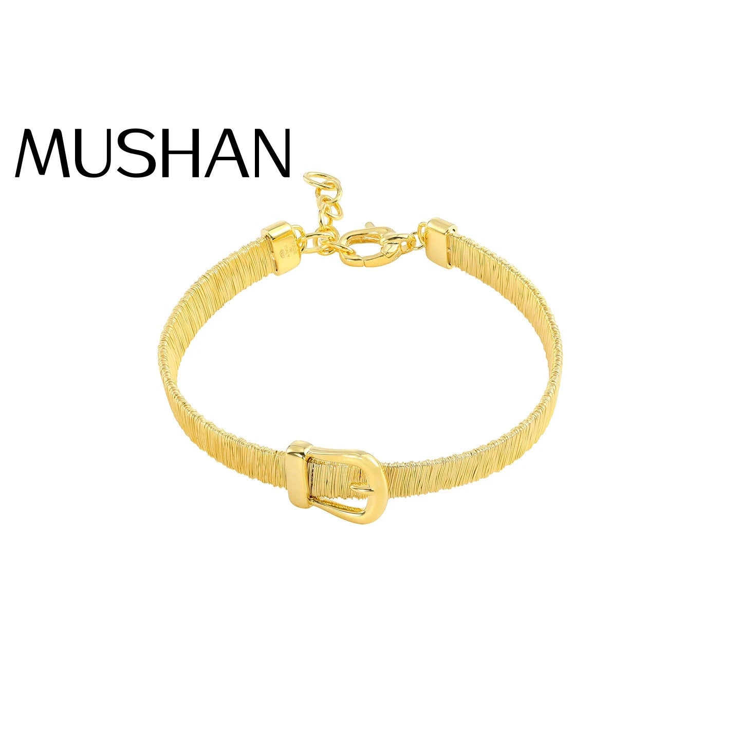 MuShan Jewelry Factory  S925 Pure Silver Gold Silk Bracelet for Women, Heavy Woven and Brushed Texture