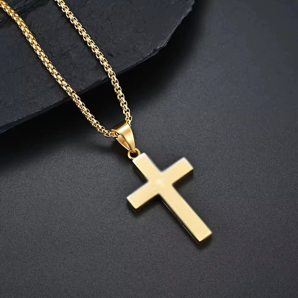 REBEL Simple Men's Stainless Steel Cross Pendant Chain Necklace for Men Fashion Jewelry