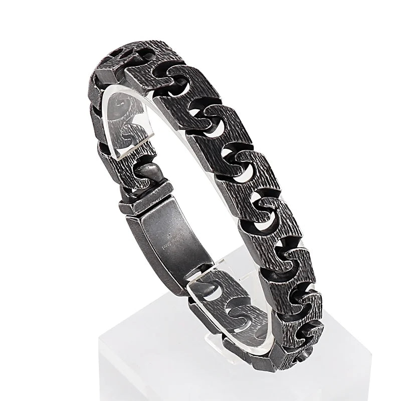KALEN Men 220mm Silver/Grey Punk Stainless Steel Links Bracelet