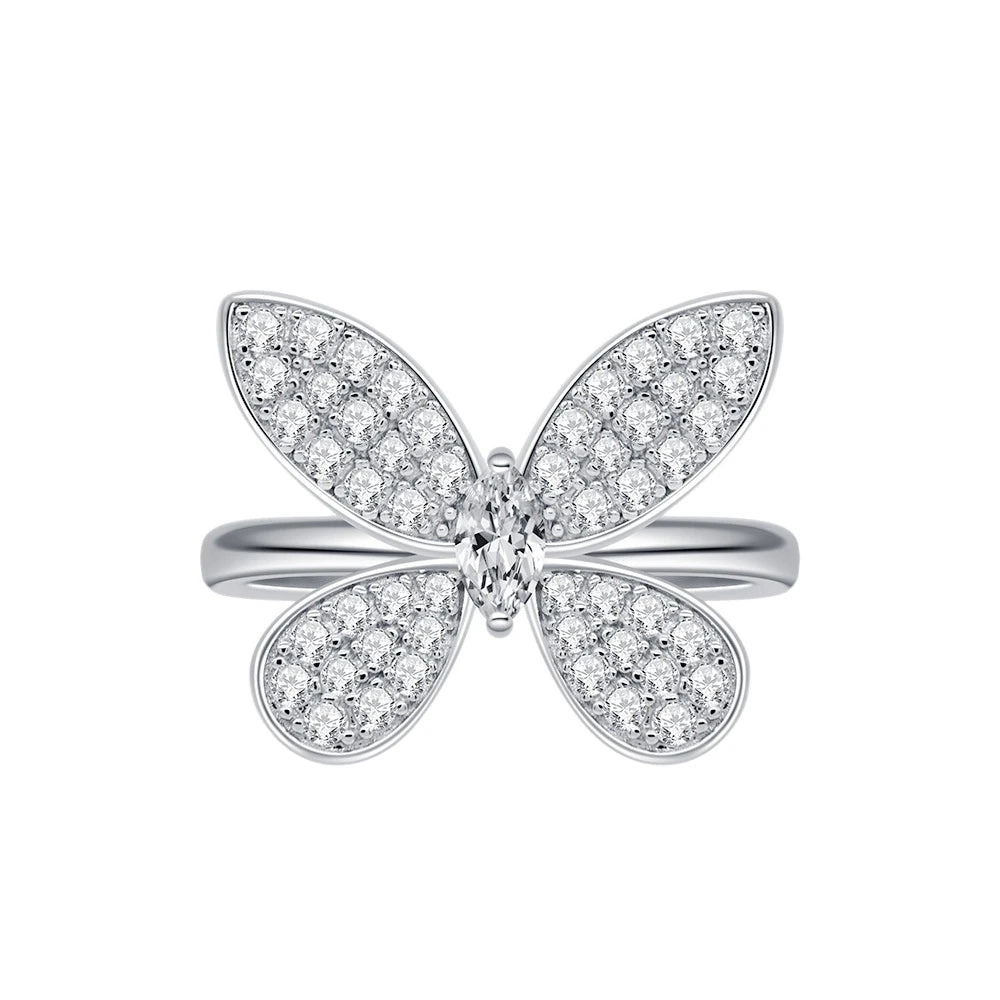 MuShan Jewelry Factory 3*6 Butterfly Series S925 Sterling Silver Ring Luxuriously Set With Diamond Rings