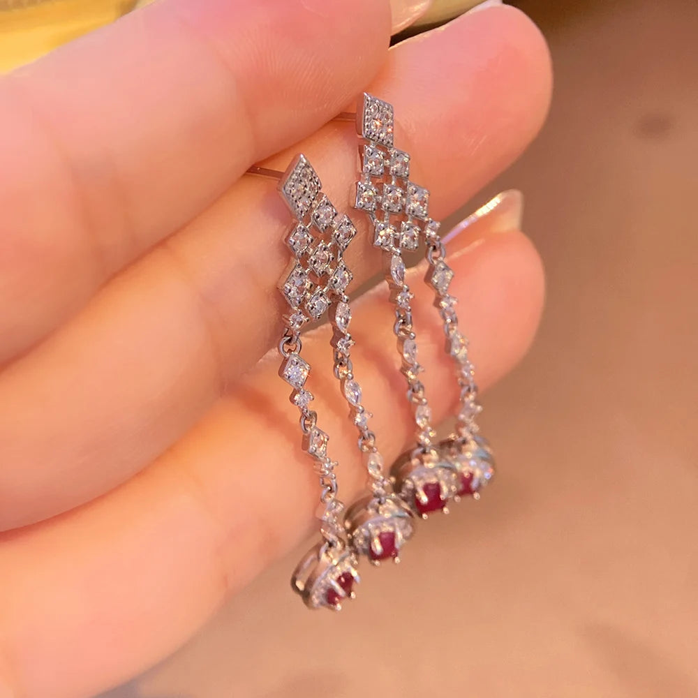 Gioiellieri Luxury Natural Red Ruby Earrings 925 Sterling Silver Wedding Party Gift Fine Jewelry
