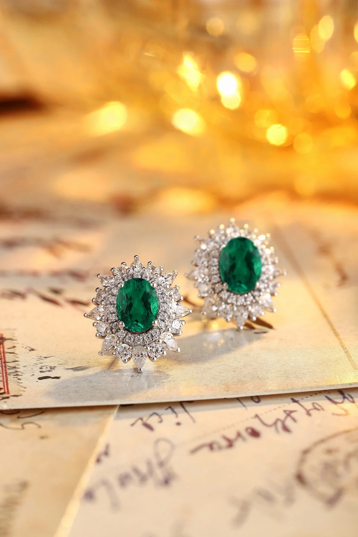 Gemfiori Oval Shape Vintage Lab Grown Emerald Drop Earrings 925 Sterling Silver Rhodium Plated Gift Jewelry