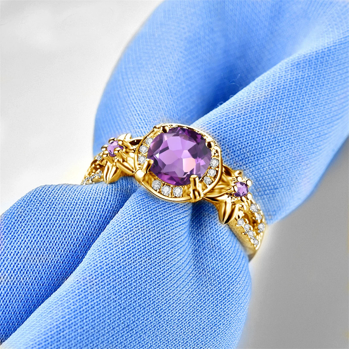 ArtistA Luxury Palace Style Amethyst Cubic Zirconia Sterling Silver Gold Plated Engagement Anniversary Bridesmaid Jewelry Gift Set