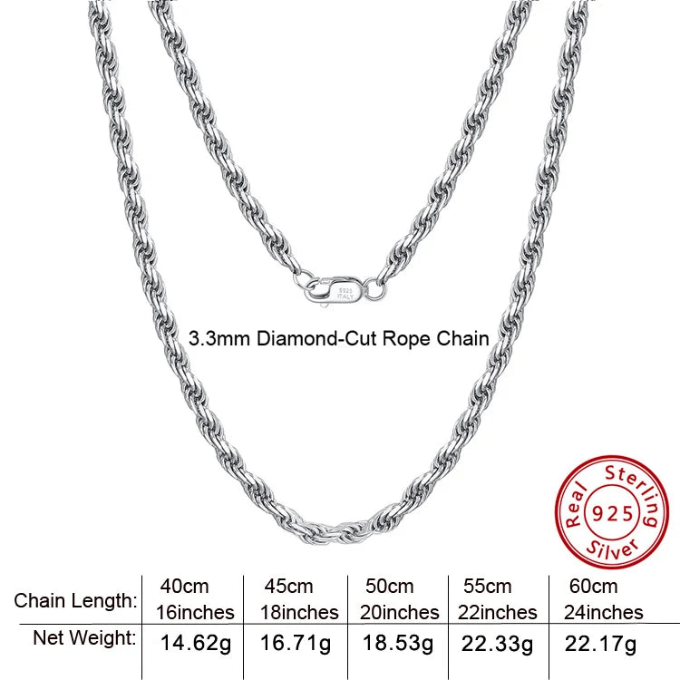S&S 925 Sterling Silver Chain Necklace — Rope, Figaro, Cuban & Box | S&S Collection