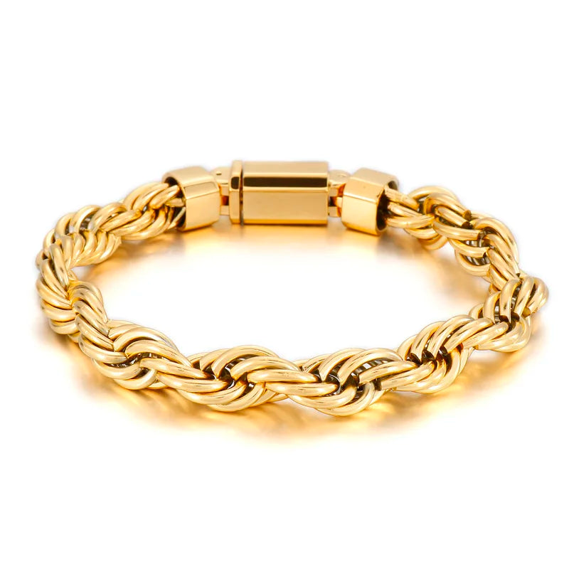 KALEN Unisex 230mm Gold/Silver/Black Stainless Steel Rope Chain Bracelet