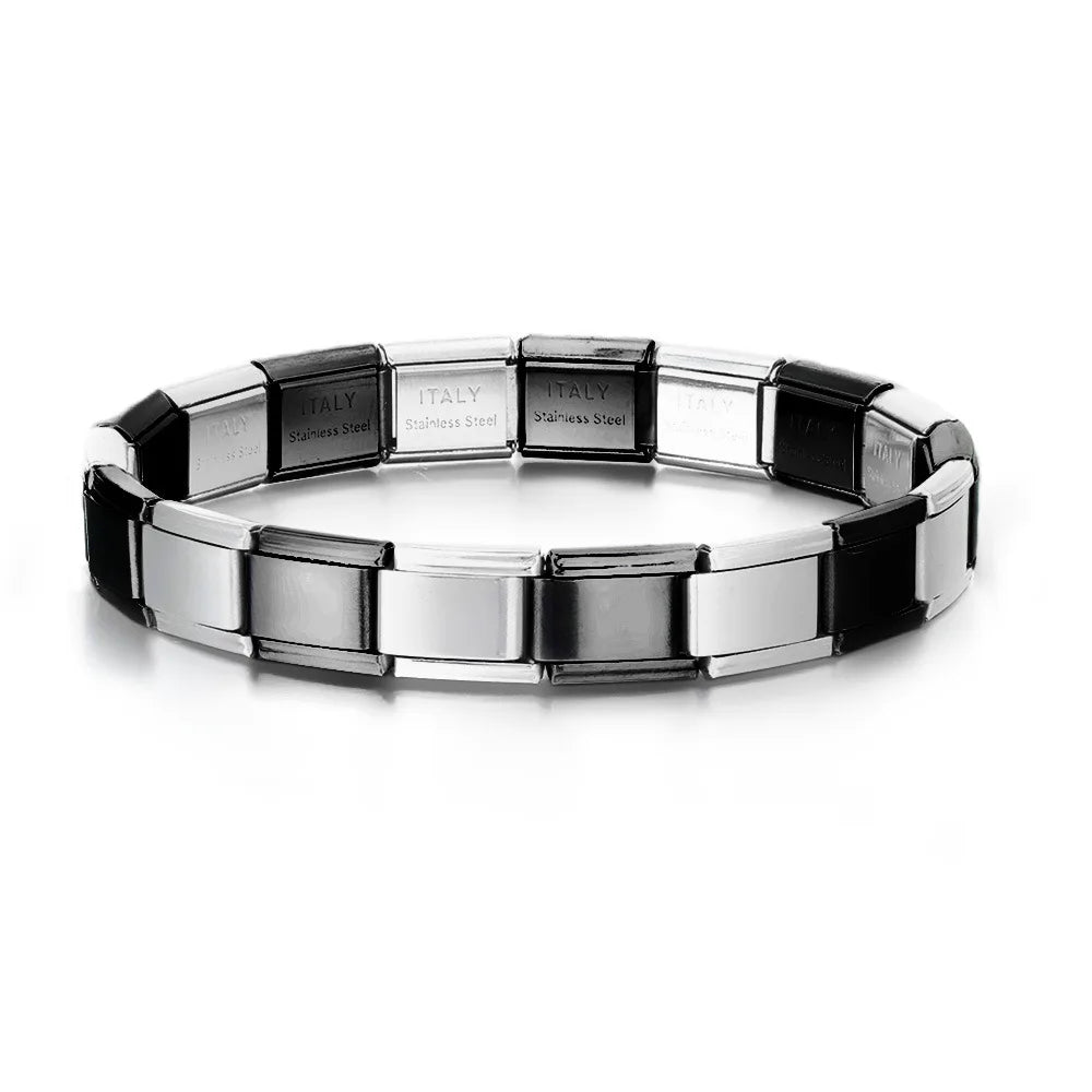 REBEL FASHIONISTA LAMOON Simple Colorful Width 9mm Elastic Link Chain Stainless Steel Bangle on Hand Jewelry DIY Making Italian Charm Bracelet