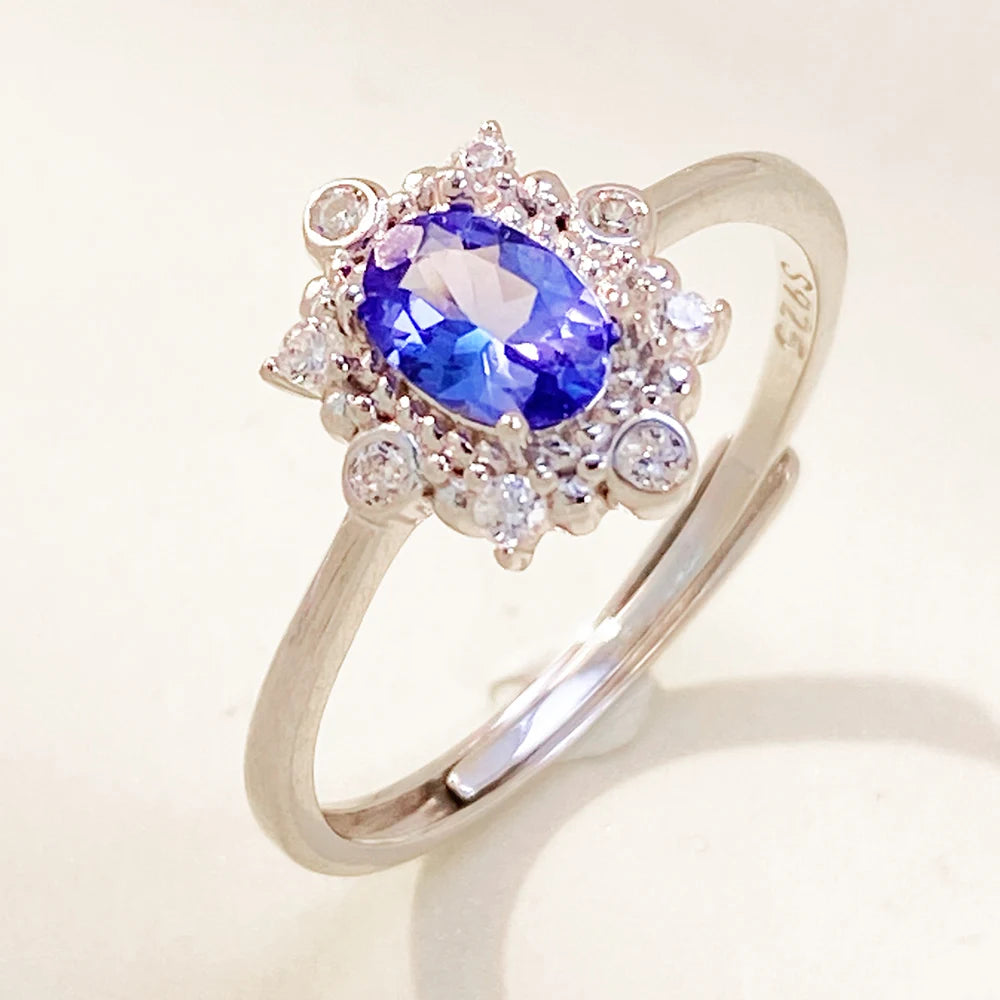 Natural Tanzanite Rings for Women 925 Sterling Silver Classic Rhodium Plated Engagement Fashion Jewelry