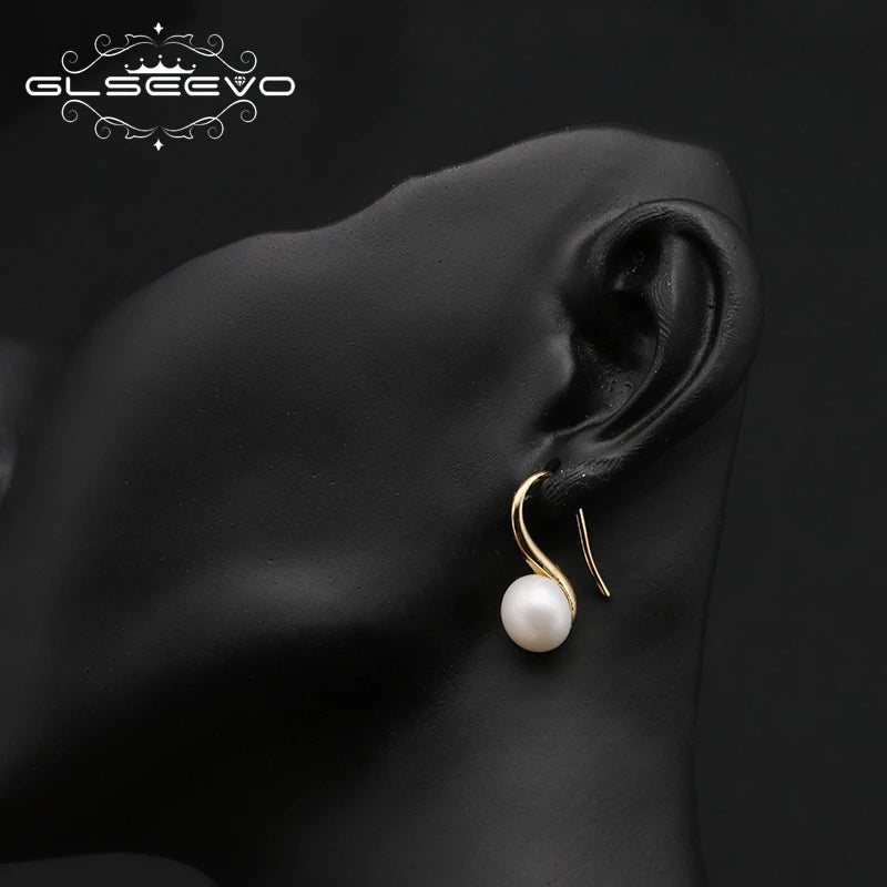 GLSEEVO High Sense Natural Freshwater Pearls Female Ear Hooks Luxury Earrings Give a Gift to a Friend Fine Jewelry
