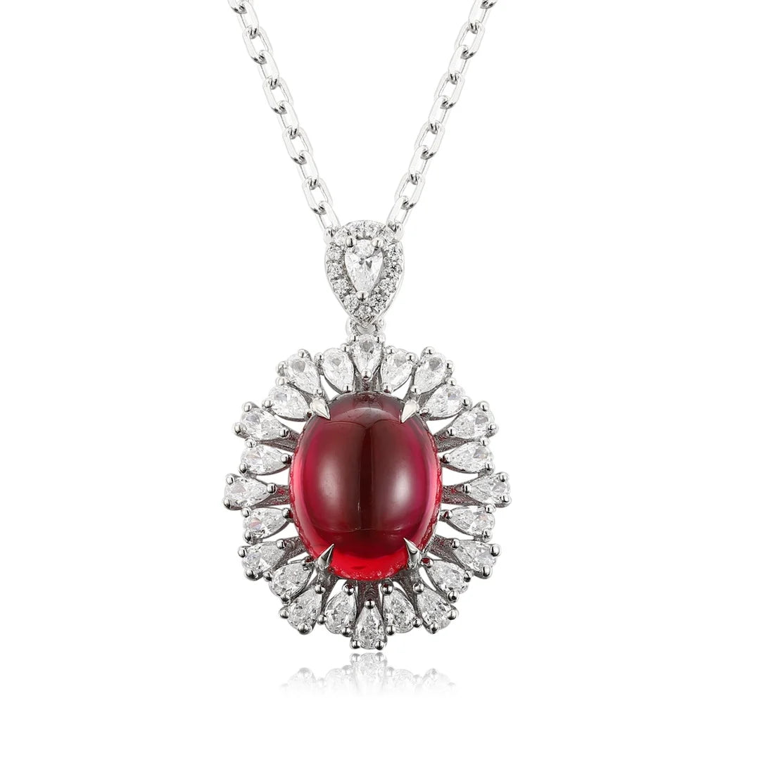 Gemfiori Anster 925 Sterling Silver High-quality Cultivated Ruby Necklace - Suitable for Parties or As a Gift