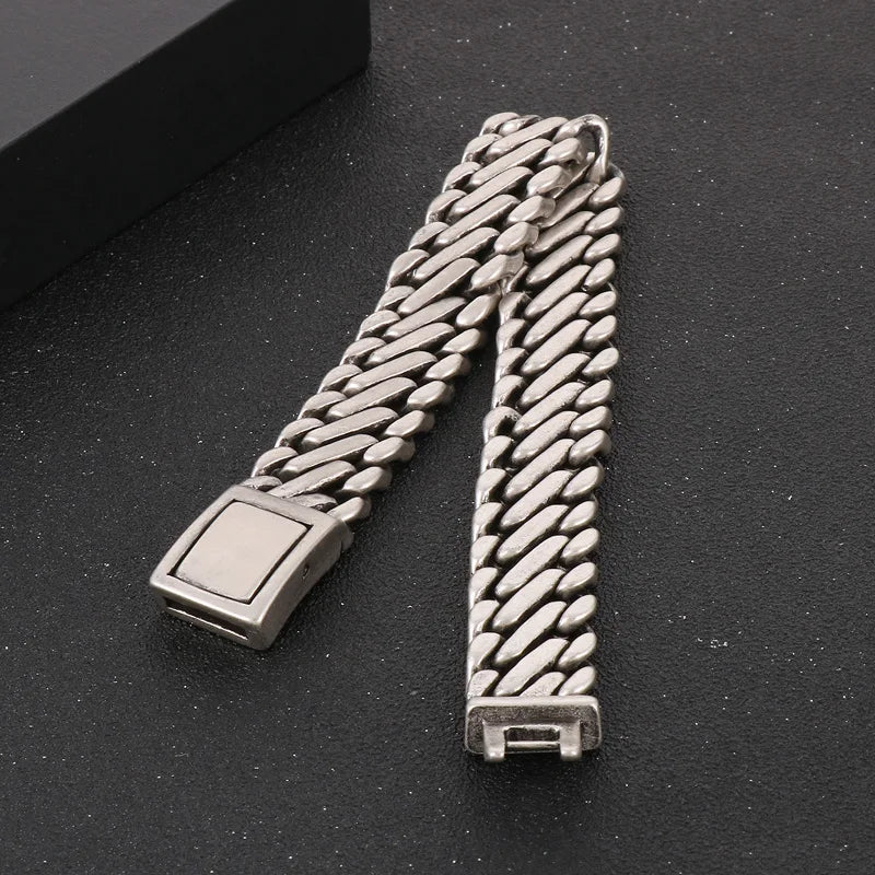 REBEL 220mm Men Casual Matte Surface Stainless Steel S Shape Links Bracelet