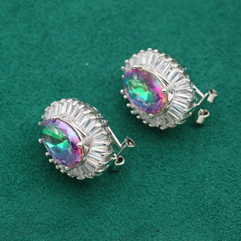 XOTICA Silver Women's Wedding Jewelry Amazing Rainbow Zircon Clip Earrings Custom Fashion Drop Earrings for Ladies