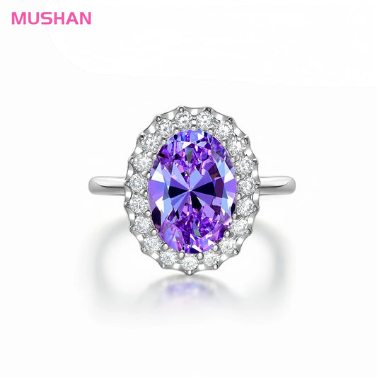MUSHAN Jewelry Factory 925 Sterling Silver Wedding Bands Vintage Women Fine Rings Oval Big CZ 8CT 5A Zircon Engagement Ring
