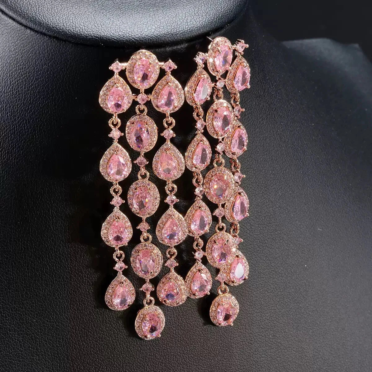 Bella Viva Elegant Pink Teardrop Cubic Zirconia Necklace & Bracelet and Earring 3pcs Jewelry Sets, for Wedding & Formal Events