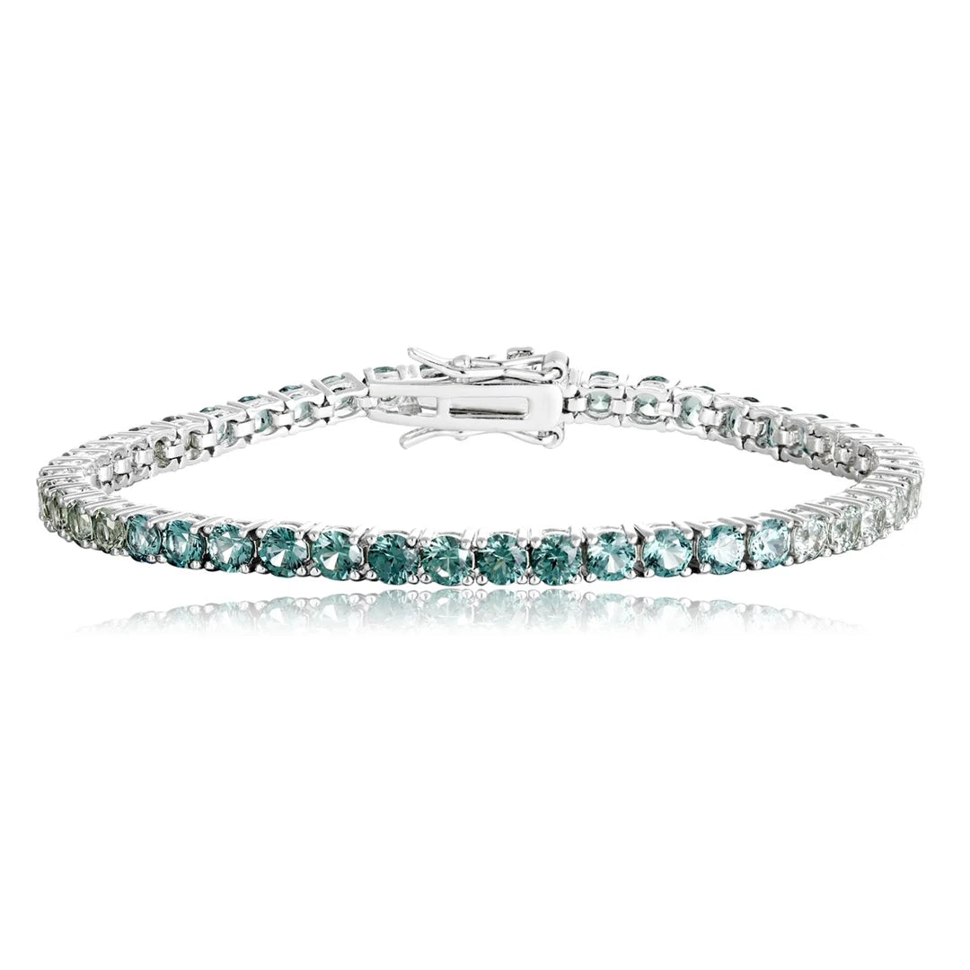Gemfiori 925 Silver Rhodium Plated Lab Grown Green Sapphire Colorful Tennis Bracelet-Trendy Gift for Wedding & Party