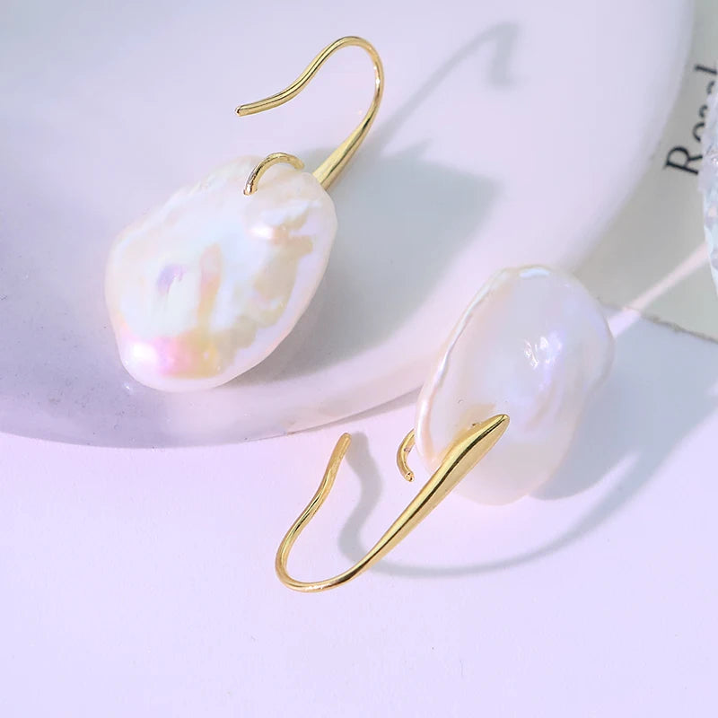Baroque Natural Freshwater Pearl Earrings Handmade Simple Design High-Quality Earrings Gift for Wife GE1793