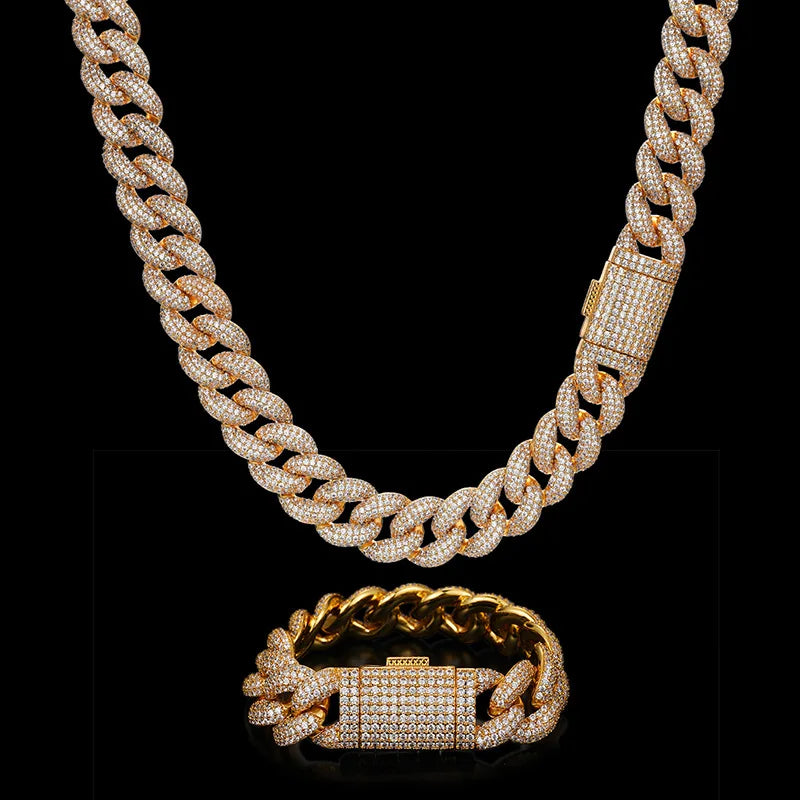 Elegant Men's 18K Gold-Plated Stainless Steel Cuban Chain Necklace-In-Stock Zircon Jewelry for the Chic