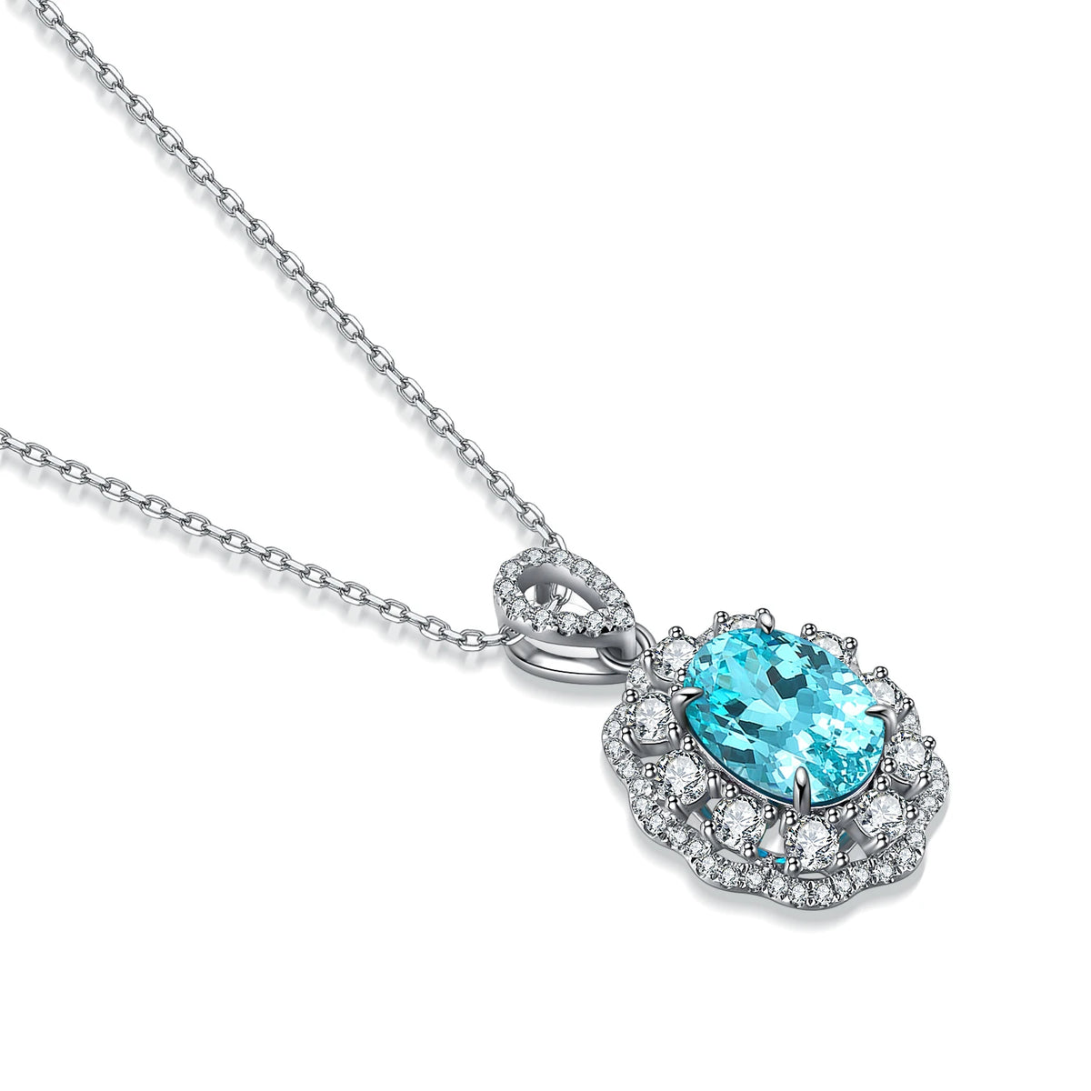 Gemfiori Dubai Fine Jewelry 925 Silver Lab Grown Paraiba Necklace Classic Luxury Necklace for Women Party Show Accessories