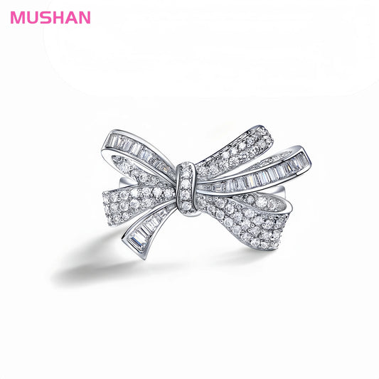 MUSHAN Jewelry Factory Women's 925 Sterling Silver 18k White Gold Plated CMA Certified Luxury Pave Setting Fine Ring High Carbon