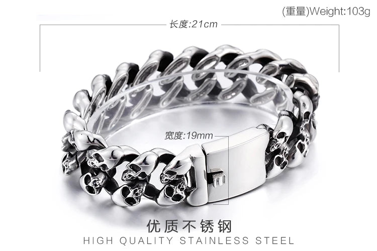 KALEN European and American Fashion Jewelry Titanium Steel Bangle Retro Punk Personality Skull Men's Bracelet