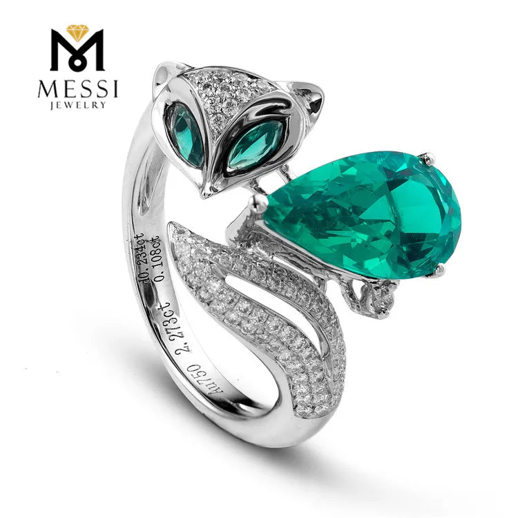 Gemfiori Messi Jewelry MSR-079 Emerald Ring fox Animal Shape Sexy Lady Jewelry 14k 18k White Gold Jewelry Emerald Ring