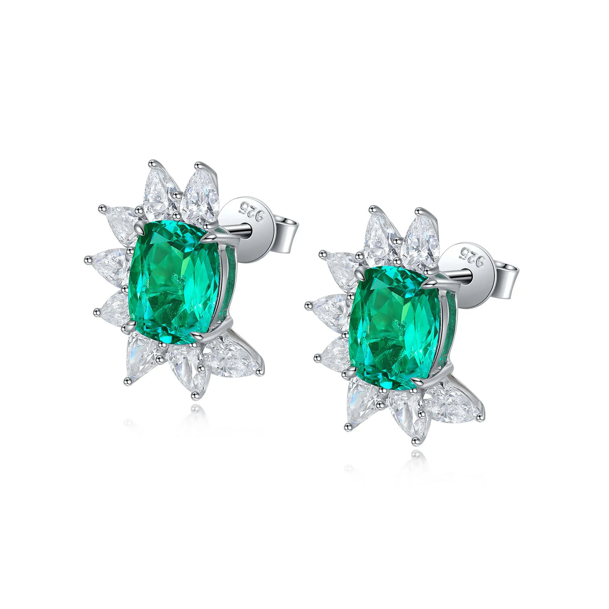 Gemfiori S925 Silver Lab-Grown Diamond Zambian Emerald Trendy Drop Earrings for Wedding & Party