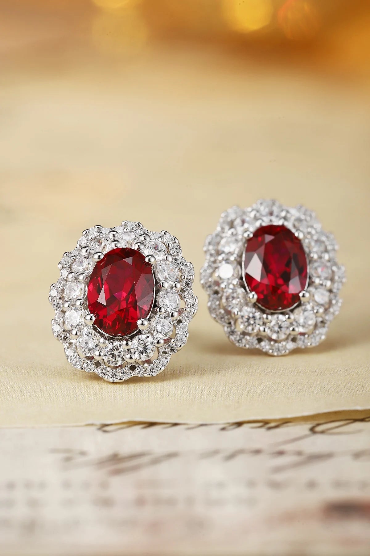 Gemfiori Custom Luxury Jewelry Pt950 Earrings 2ct Platinum Lab Grown Ruby Earrings Studs for Women Engagement Wedding Anti-allergic