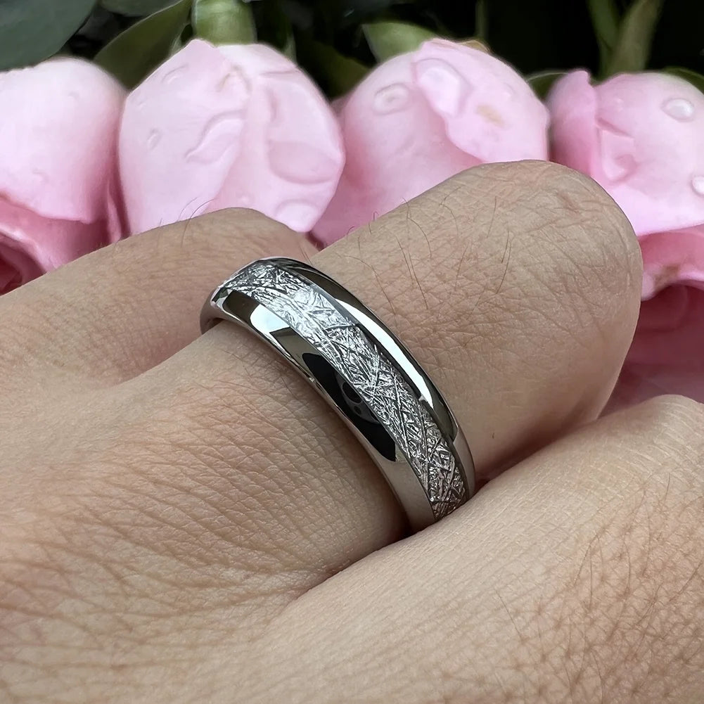 Coolstyle Jewelry 6mm Imitated Meteorite Inlay Fashion Engagement Wedding Band Tungsten Carbide Finger Ring for Men Women