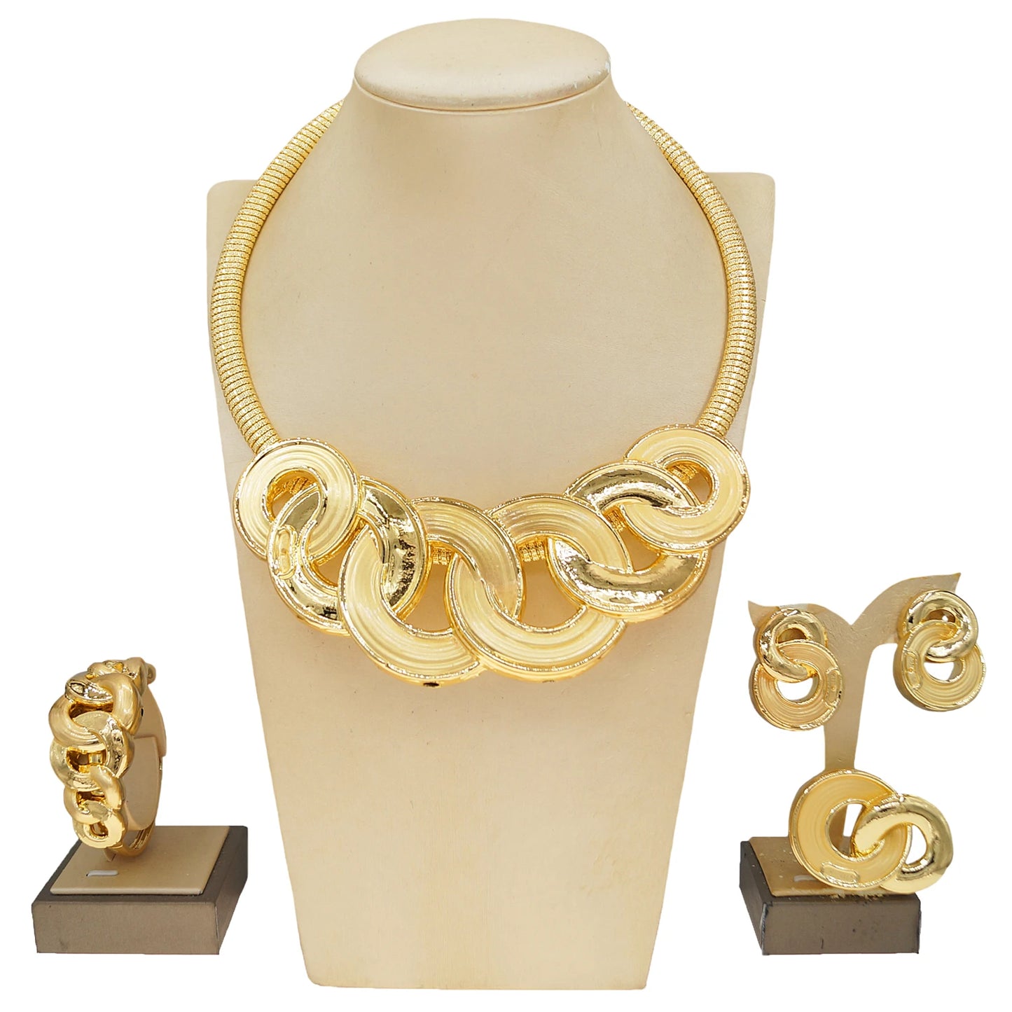 Zhuerrui Gorgeous Bridal Jewelry Set High Quality 24K Gold Plated Hipster Hip Hop Party with Necklace Earrings BraceletHK012022